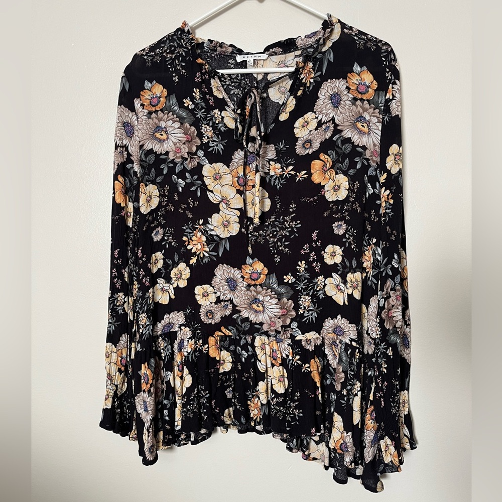 Floral Print Black Blouse